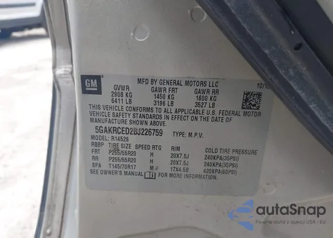 2011 Buick Enclave 2Xl из США, поврежденный, VIN 5GAKRCED2BJ226759